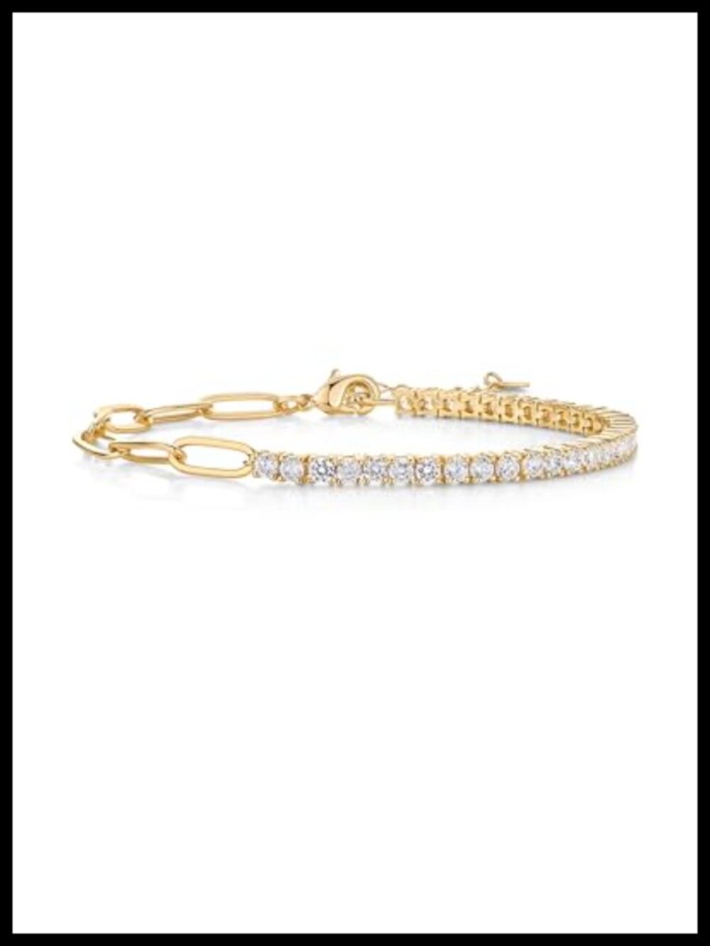 14K Gold Plated Paperclip Chain CZ Tennis Bracelet for Women